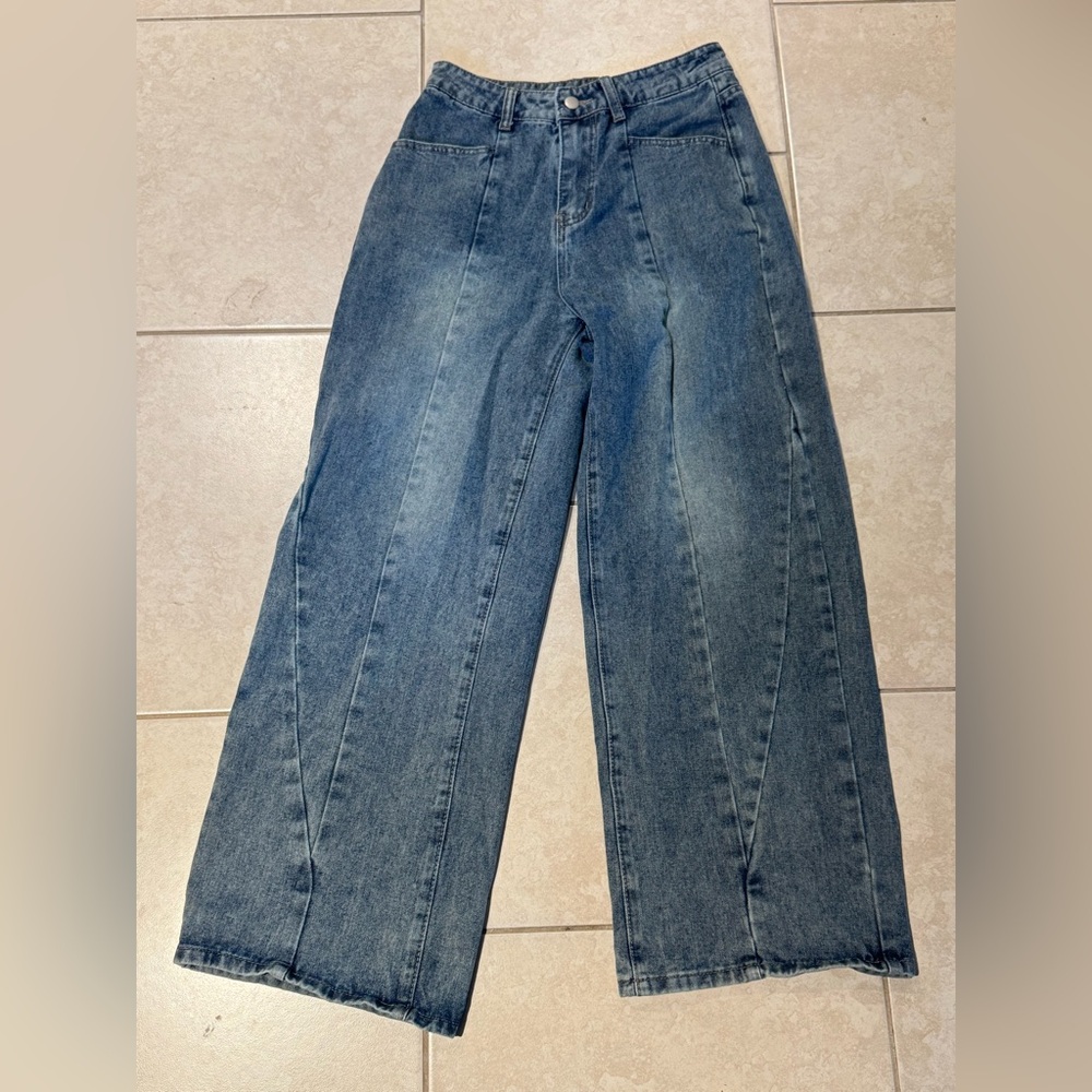 Wide Leg Blue Denim Jeans - Women's Flare & Wide Leg